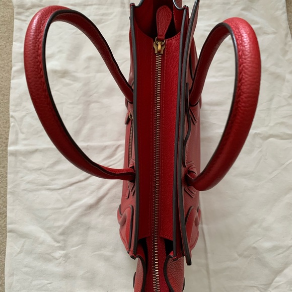 Authentic CELINE Micro Luggage Calfskin Red Coquelicot Excellent RECEIPT - Picture 14 of 17